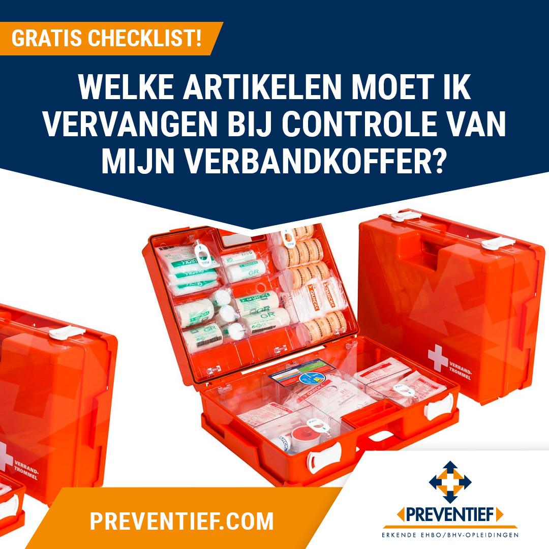 Welke artikelen moet ik vervangen bij controle van mijn verbandkoffer? | Preventief BV