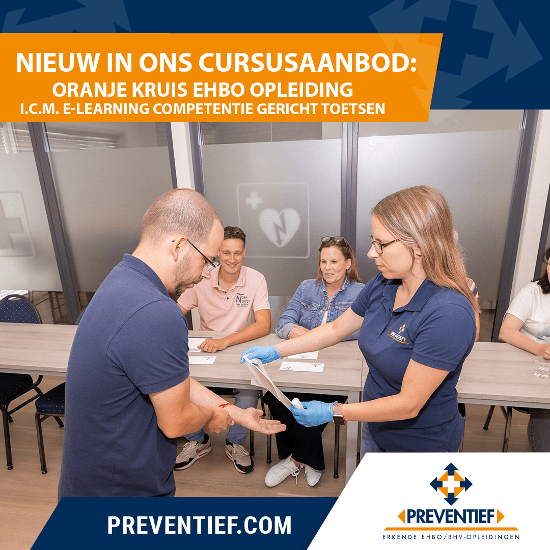 Nieuw in ons cursusaanbod: Oranje Kruis EHBO opleiding i.c.m. e-learning competentie gericht toetsen