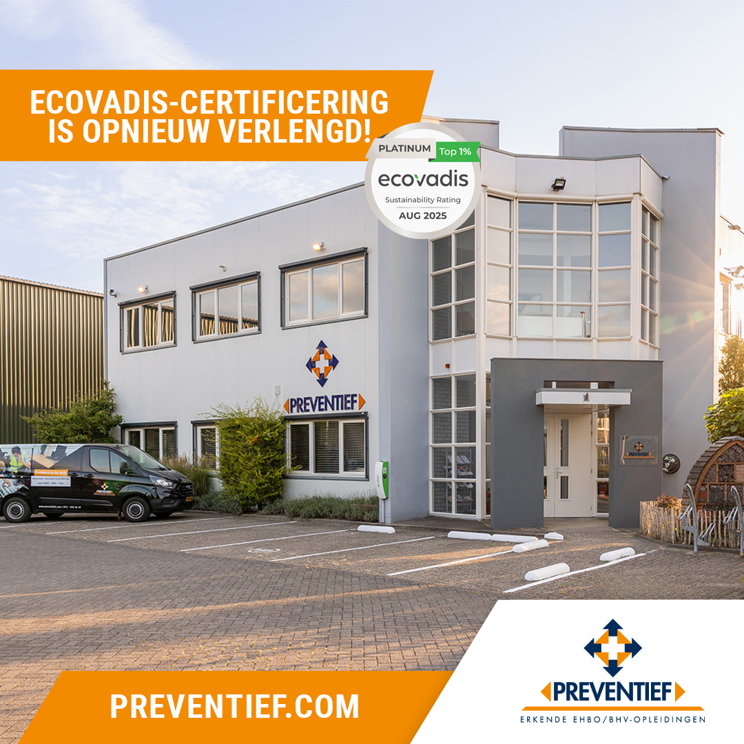 Goed nieuws: onze EcoVadis-certificering is opnieuw verlengd! | Preventief B.V. | Veiligheidstrainingen zoals BHV, EHBO, VCA en nog veel meer